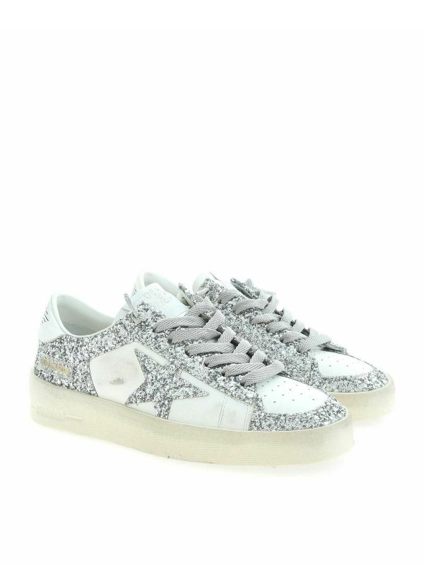 GOLDEN GOOSE: trainers online - Stardan sneakers in white and silver glitter