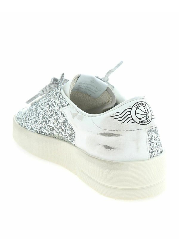 The Best Shops GOLDEN GOOSE: trainers - Stardan sneakers in white and silver glitter