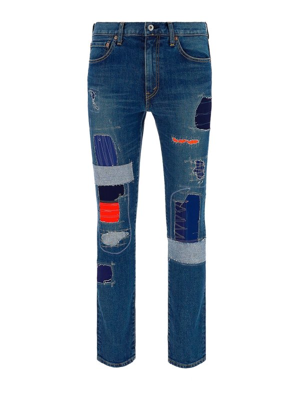 JUNYA WATANABE: jeans dritti, a sigaretta - Jeans con patch a contrasto