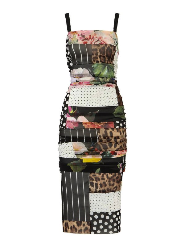DOLCE & GABBANA: cocktail dresses - Patchwork stretch silk dress