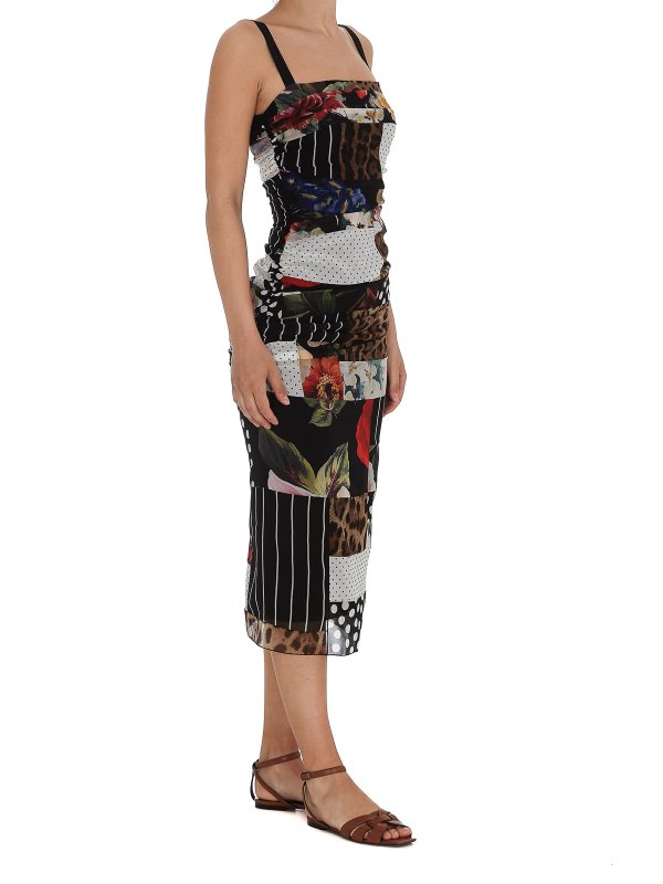 DOLCE & GABBANA: cocktail dresses online - Patchwork stretch silk dress