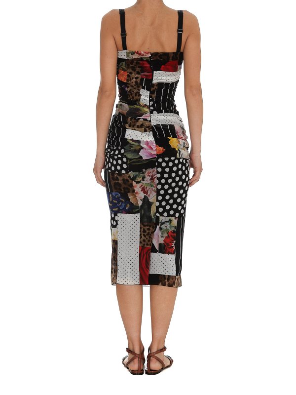 Patchwork stretch silk dress shop online: DOLCE & GABBANA