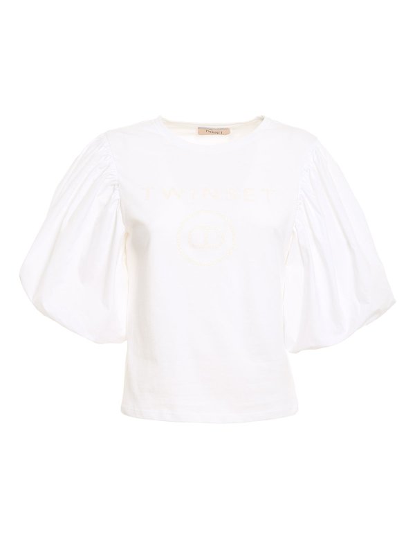 TWINSET: t-shirts - Glittered logo T-shirt