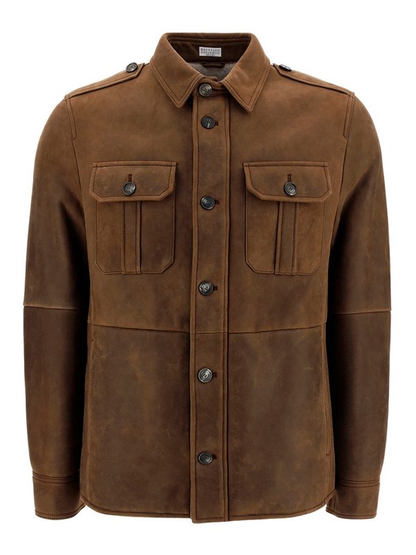 BRUNELLO CUCINELLI: leather jacket - Faded leather jacket