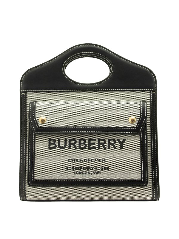 BURBERRY: cross body bags - Two-tone leather and canvas bag