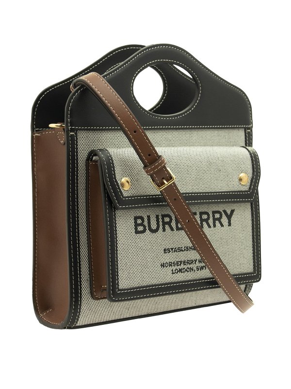 BURBERRY: cross body bags online - Two-tone leather and canvas bag