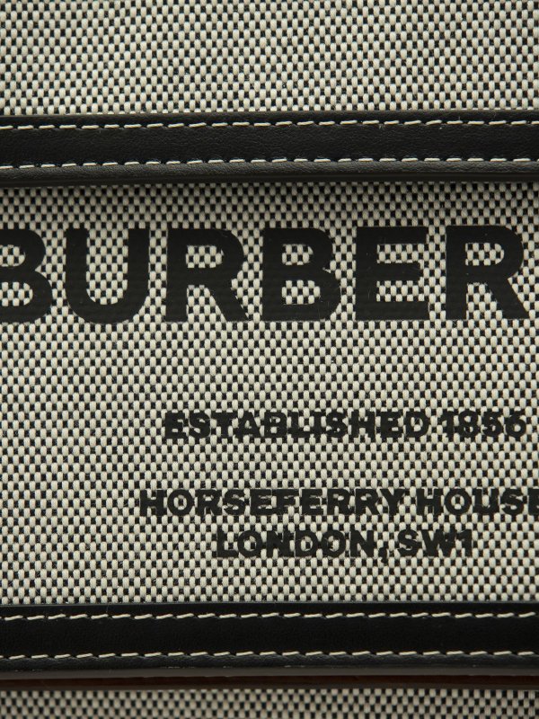 Two-tone leather and canvas bag shop online: BURBERRY