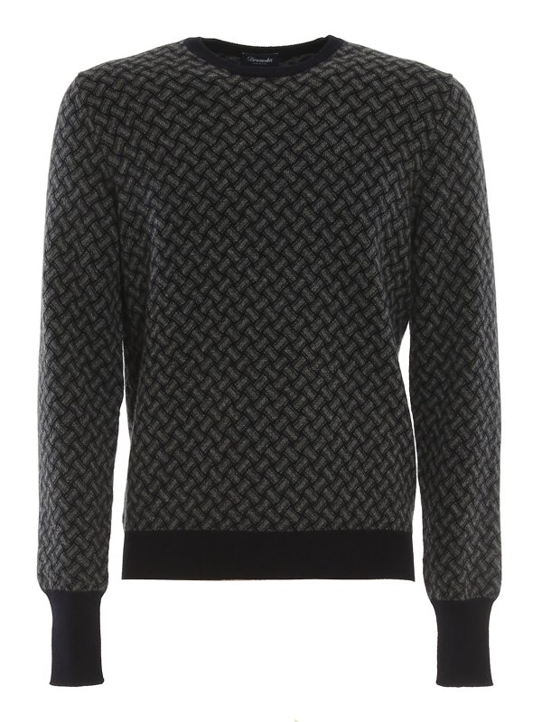 DRUMOHR: Strickpullover mit Rundhalsausschnitt - Rundhalspullover - Blau