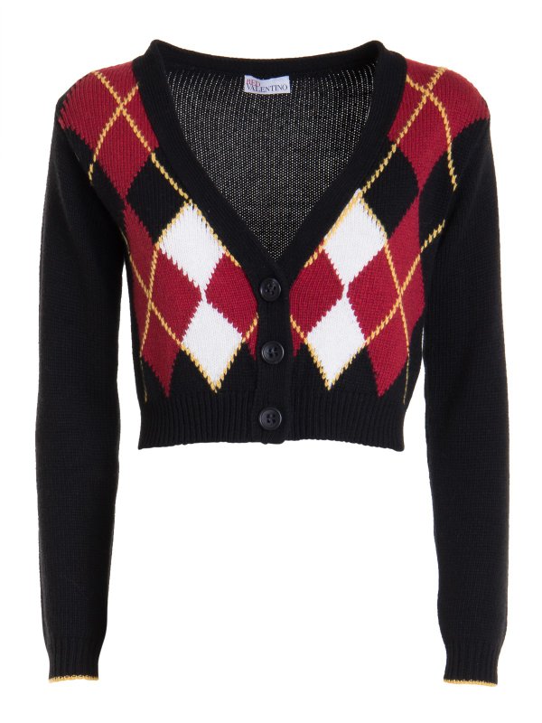 RED VALENTINO カーディガン ドット レース シルク混 ブラック Valentino Red Argyle-check cardigan - Black|WR3KA02B63E0NO