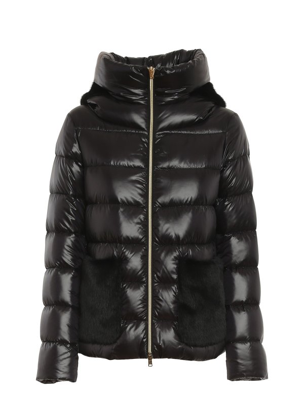 HERNO: padded jackets - Faux fur collar puffer jacket