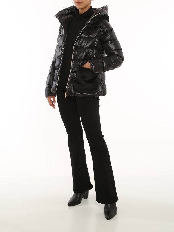 HERNO: padded jackets online - Faux fur collar puffer jacket
