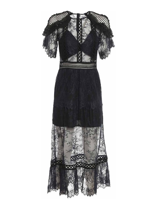 Abiti lunghi Self Portrait Abito in pizzo e macrame SP13056 THEBS