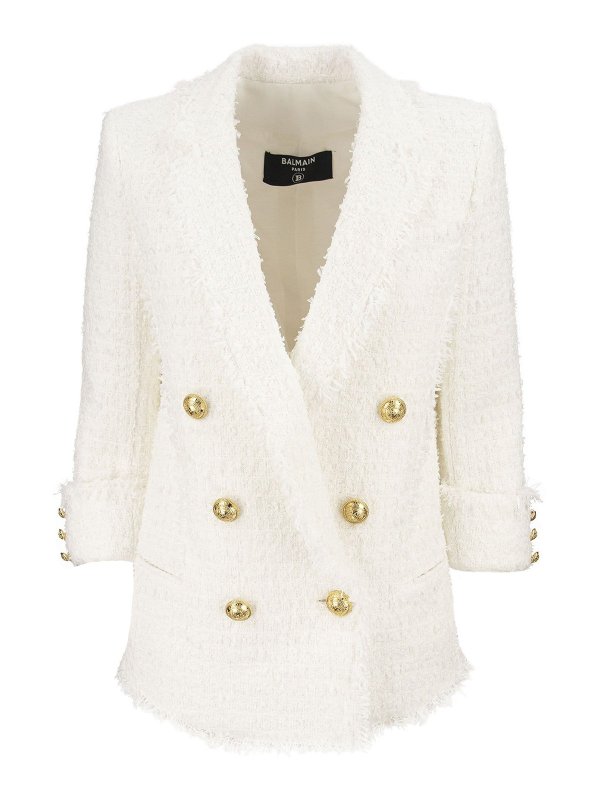 Balmain: blazers - Double-breasted tweed blazer
