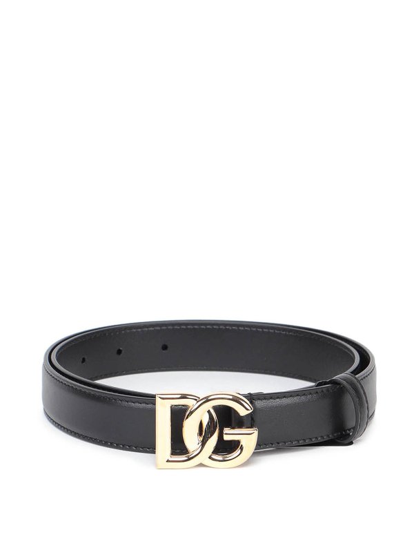 DOLCE & GABBANA: cinture - Cintura in pelle con fibbia logata