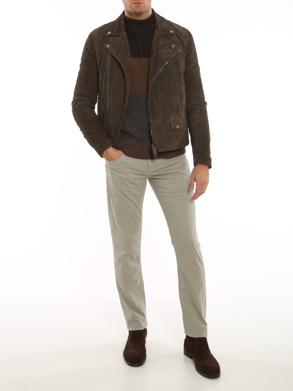 TAGLIATORE: leather jacket online - Suede biker jacket