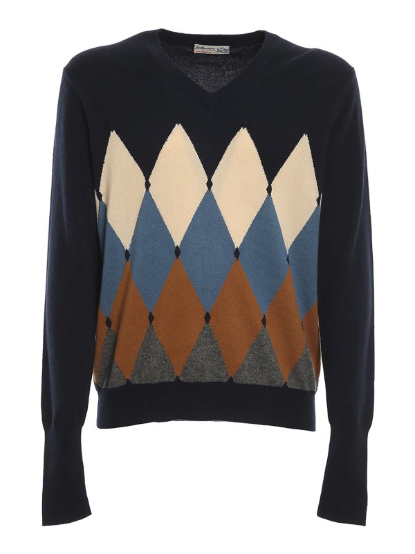 BALLANTYNE: Strickpullover mit V-Ausschnitt - V-Pullover - Blau