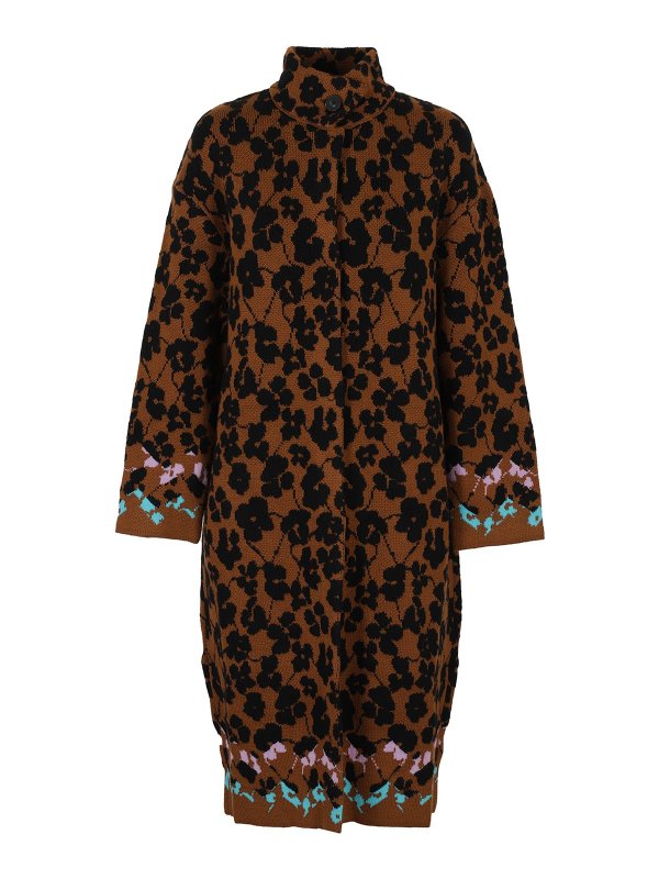 M MISSONI: knee length coats - Floral patterned wool blend coat