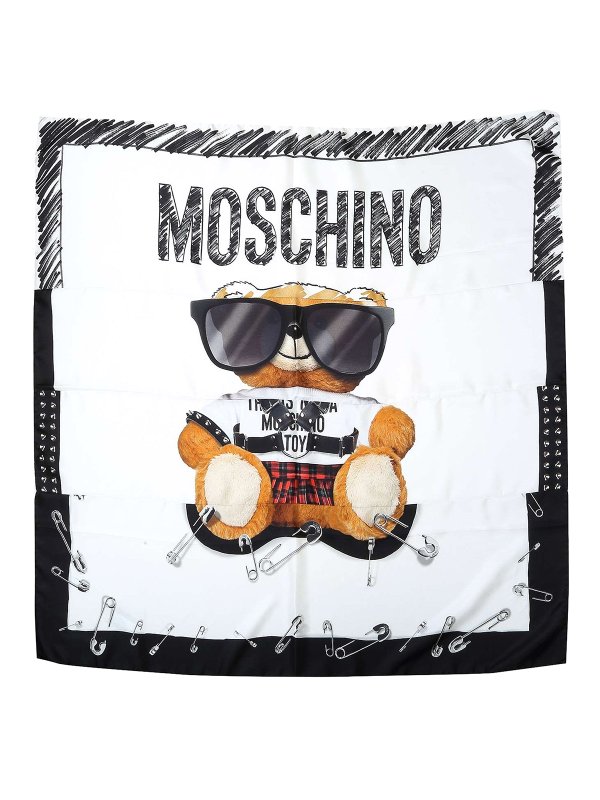 MOSCHINO: sciarpe e foulard - Foulard in seta con stampa Teddy Bear