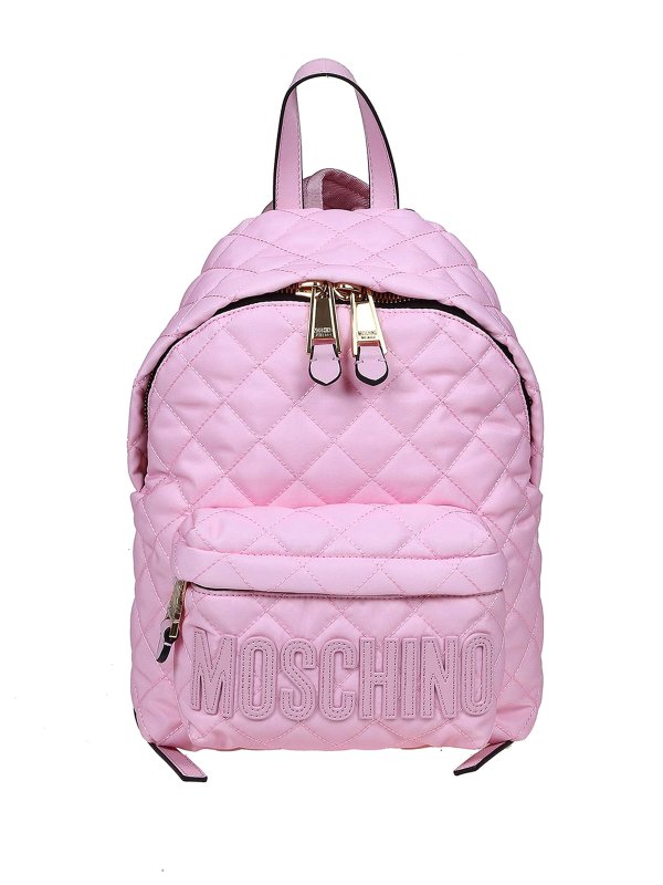MOSCHINO: backpacks - Logo patch quilted nylon backpack