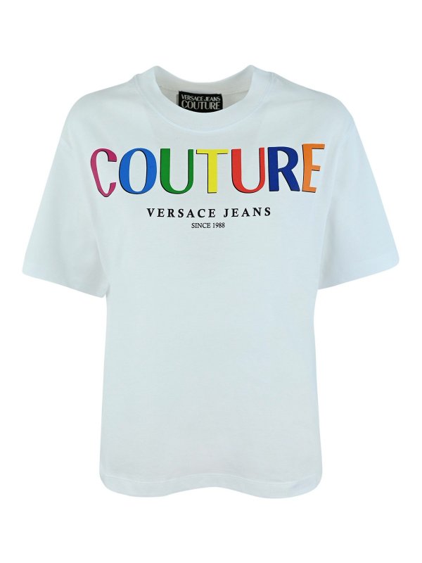 Versace Jeans Couture: t-shirts - Logo printed jersey T-shirt
