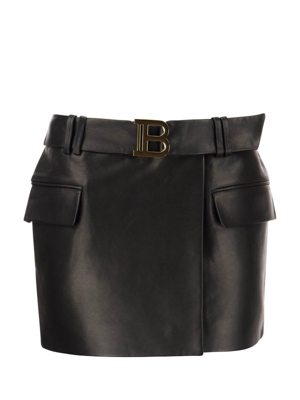 Balmain: leather skirts - Leather mini skirt