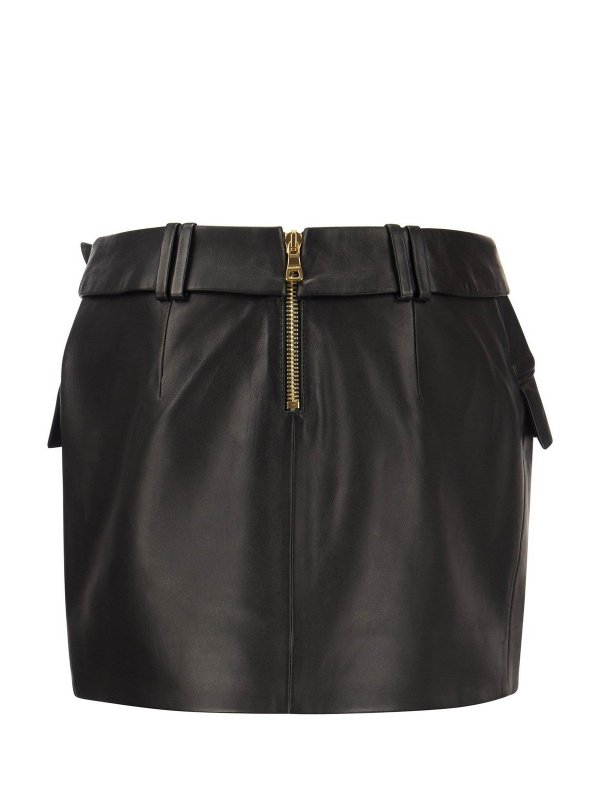 Balmain: leather skirts online - Leather mini skirt