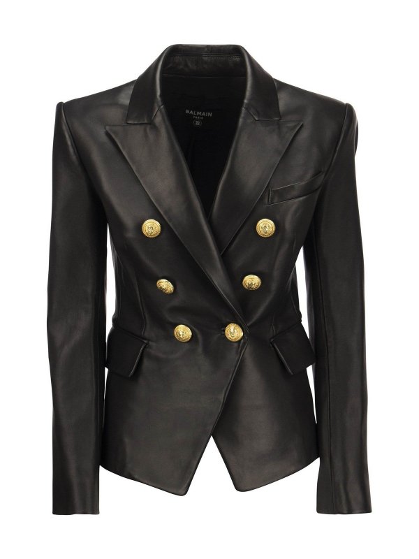 Balmain: Lederjacken - Lederjacke - Schwarz