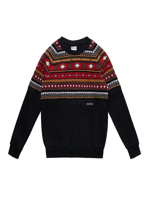 Marcelo Burlon County Of Milan: Sweatshirts & Sweaters - Folk Cross Stripe Knit sweatshirt