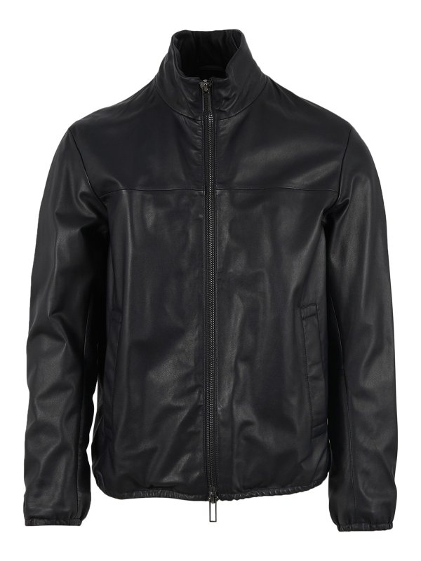 EMPORIO ARMANI: leather jacket - Man leath. blouson jacket