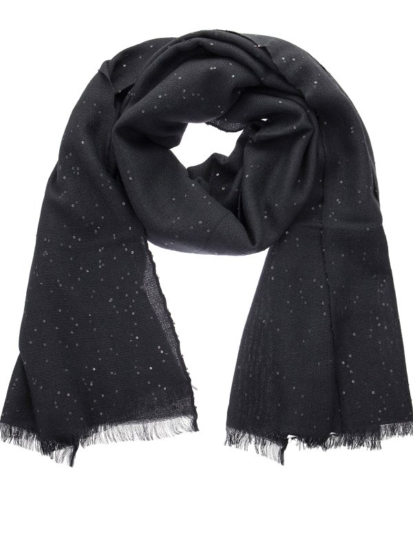 BRUNELLO CUCINELLI: scarves - Cashmere and silk sequined scarf