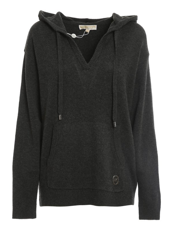 MICHAEL KORS: Strickpullover mit V-Ausschnitt - V-Pullover - Grau