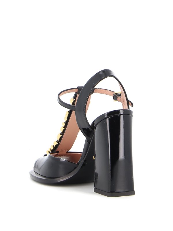 Gold-tone logo patent sandals shop online: MOSCHINO