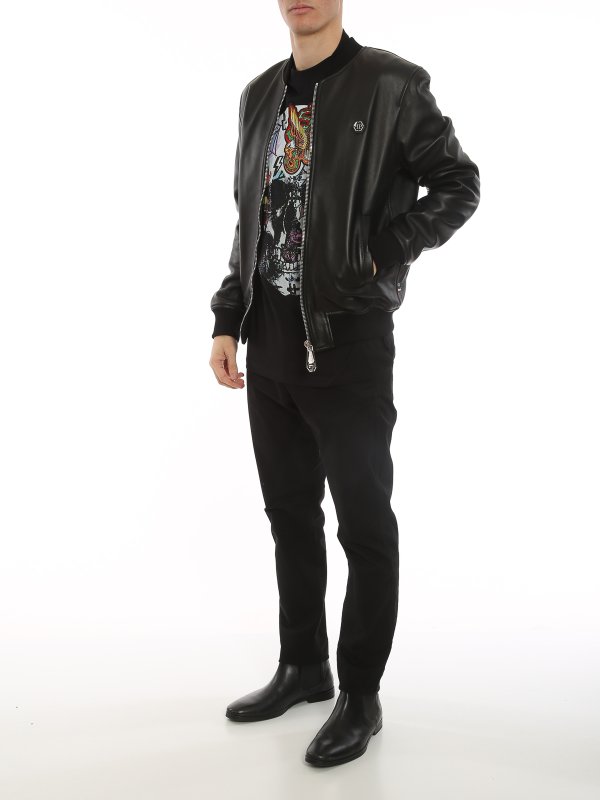PHILIPP PLEIN: Vestes en cuir online - Blouson En Cuir - Iconic Plein