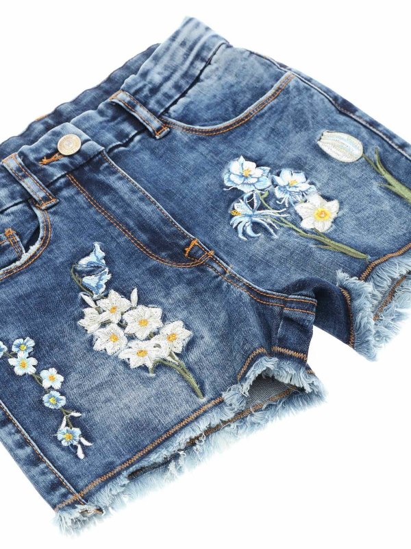 MONNALISA: Trousers Shorts - Embroidered denim shorts