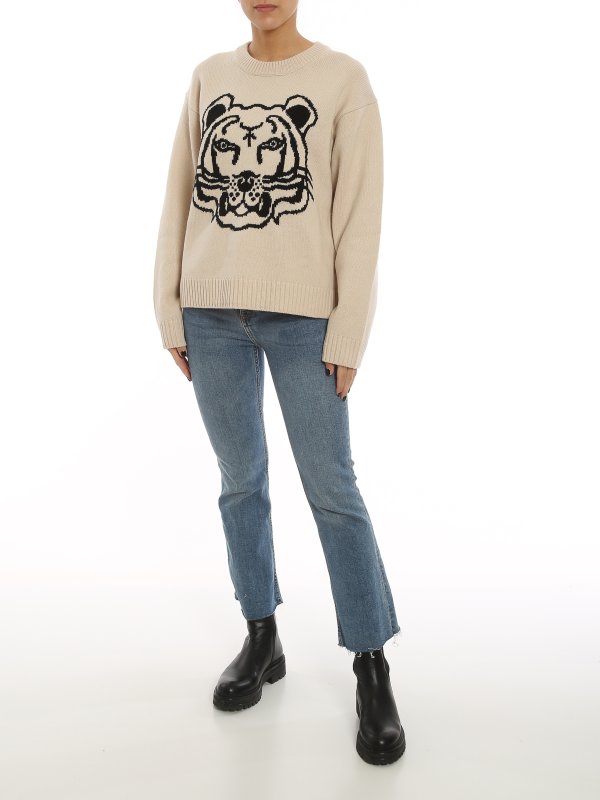 KENZO: Strickpullover mit Rundhalsausschnitt online - Rundhalspullover - Beige
