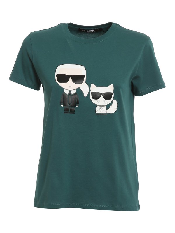 T shirts Karl Lagerfeld Ikonik Karl and cat print T shirt