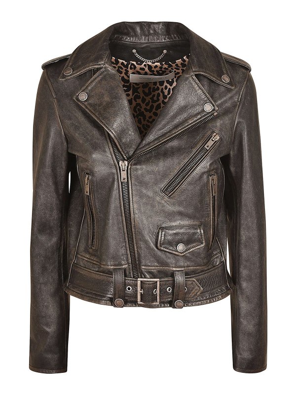 GOLDEN GOOSE: leather jacket - Vintage effect leather jacket
