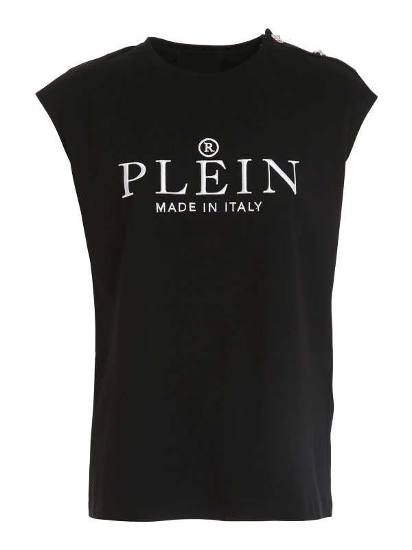 PHILIPP PLEIN: Tops & Tank tops - Logo embroidery tank top with buttons