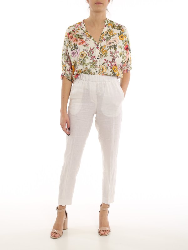 PESERICO: pantaloni casual online - Pantaloni in lino impreziositi