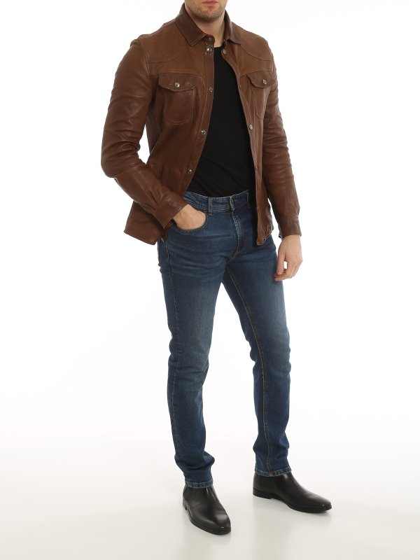 MOORER: leather jacket online - Bazille leather jacket