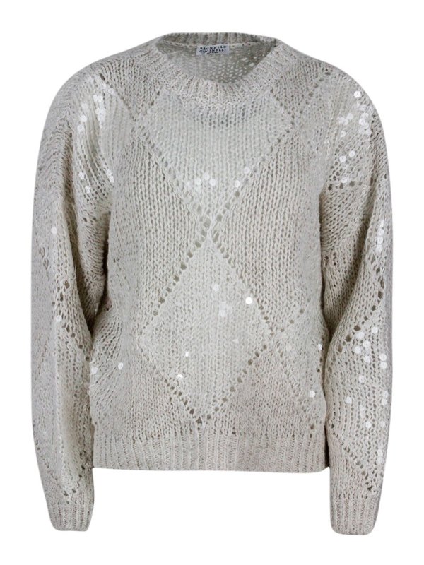 BRUNELLO CUCINELLI: crew necks - Sequined argyle sweater