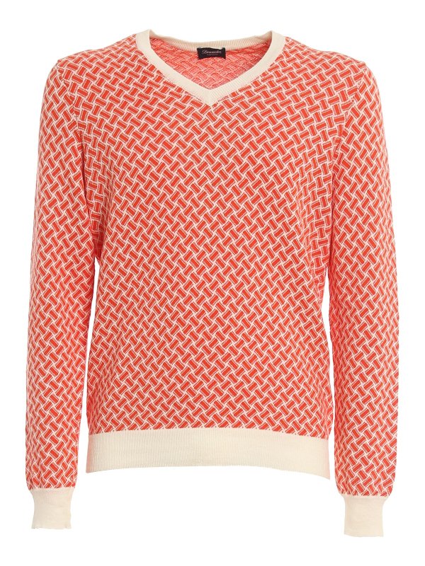 DRUMOHR: Strickpullover mit V-Ausschnitt - V-Pullover - Orange