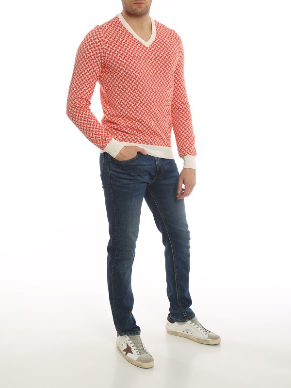 DRUMOHR: Strickpullover mit V-Ausschnitt online - V-Pullover - Orange