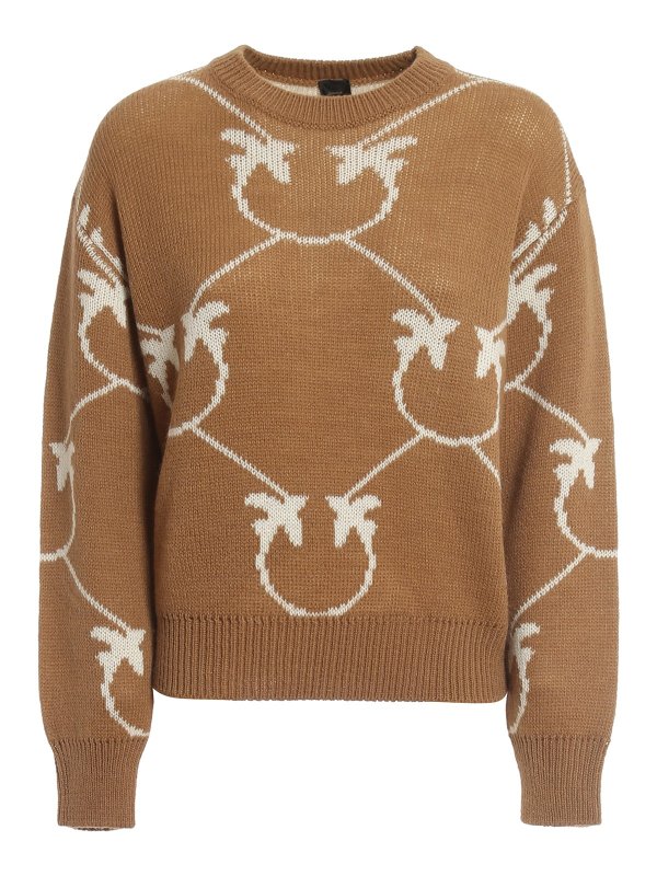 Pinko: Strickpullover mit Rundhalsausschnitt - Rundhalspullover - Camel