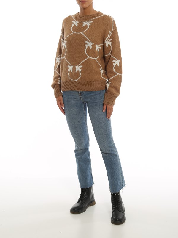 Pinko: Strickpullover mit Rundhalsausschnitt online - Rundhalspullover - Camel