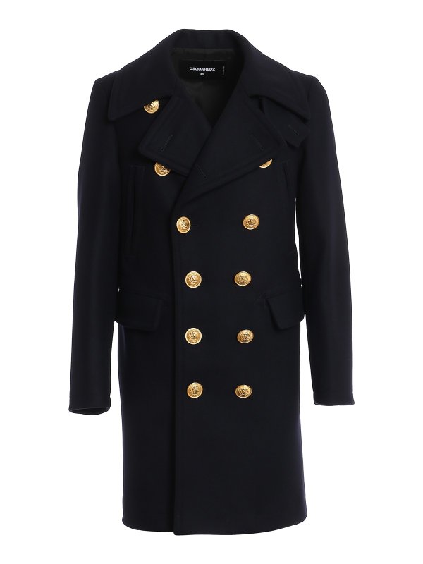 DSQUARED2: knee length coats - Double-breasted wool coat