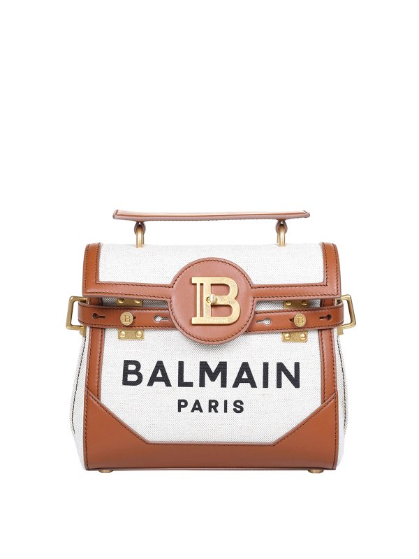 Balmain: cross body bags - B-buzz 23 bag in canvas and leather
