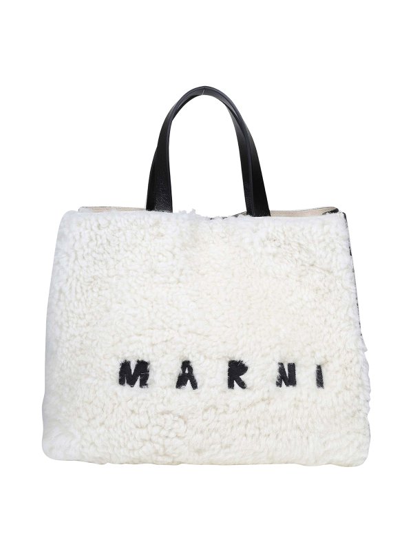 Marni: totes bags - Tote bag in shearling and leather
