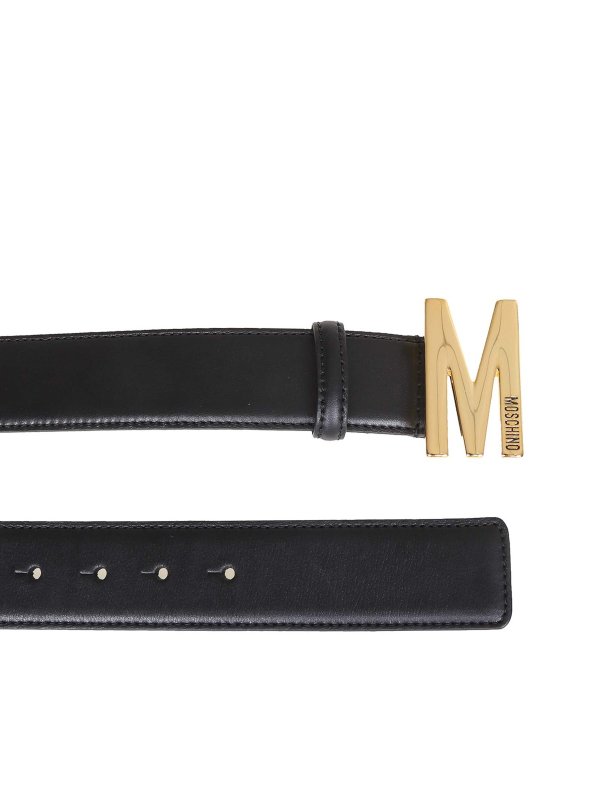 MOSCHINO: belts online - Black leather belt with logo