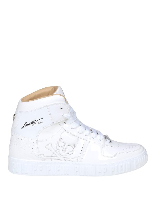 PHILIPP PLEIN: trainers - Snaekers hi top in white leather